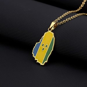 ST. Vincent Map Flag Pendant Necklaces - Gold A, 60 cm
